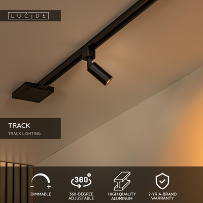 Lucide TRACK RITMO Track spot - 1-circuit Track lighting system - 1xGU10/MR11 - Black(Extension)